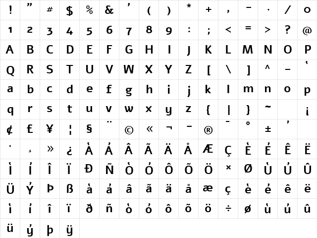 Alef Bold  glyph index