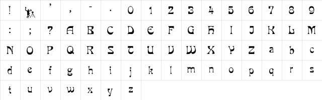 Juan Miro Regular  glyph index