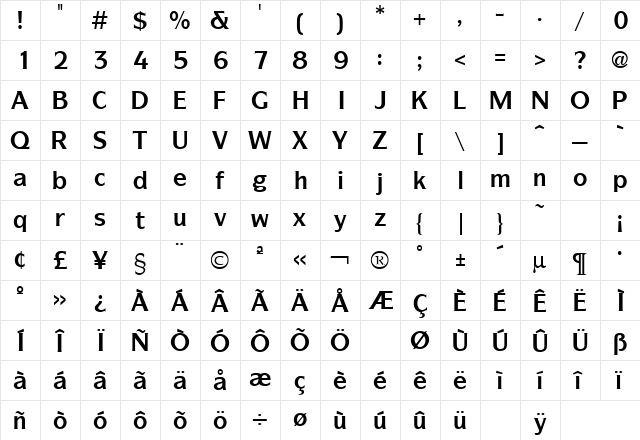 Symbol ITC Bold  glyph index
