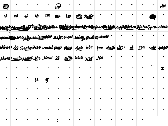 Bello Words Body  glyph index