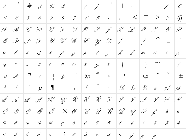 Sigroom Regular  glyph index