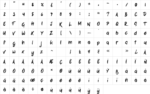 Kisser Regular  glyph index