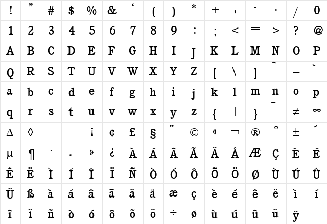 CushingNovaMedium Regular  glyph index