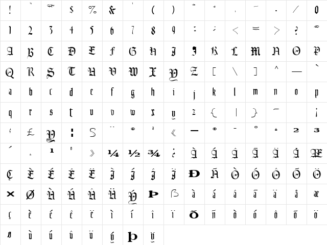 AuthurFont110 Regular  glyph index