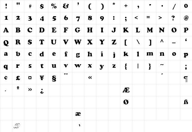 CooperSSK Regular  glyph index