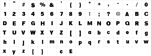 Salina Display SSi Regular  glyph index