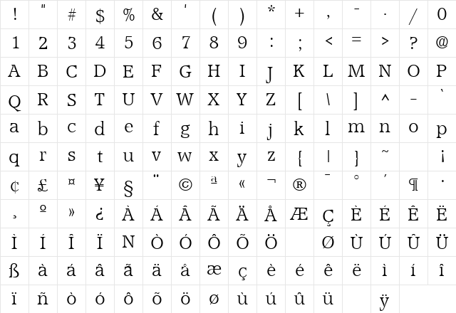AccoladeLH Regular  glyph index