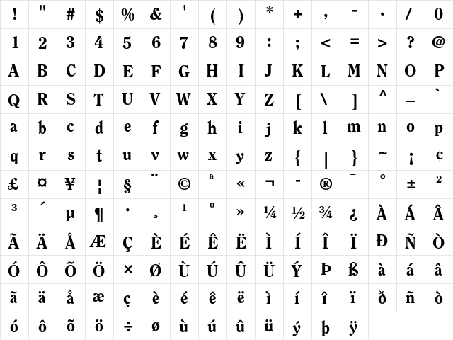 ITC Clearface Heavy  glyph index