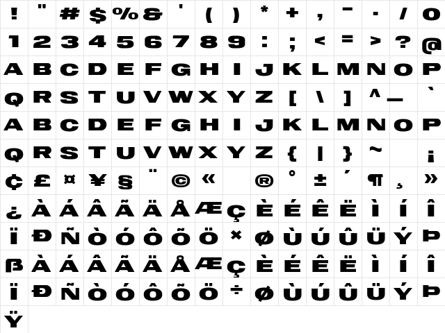 Neutro Extra Bold Regular  glyph index