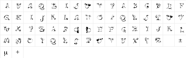 Circus One Regular  glyph index