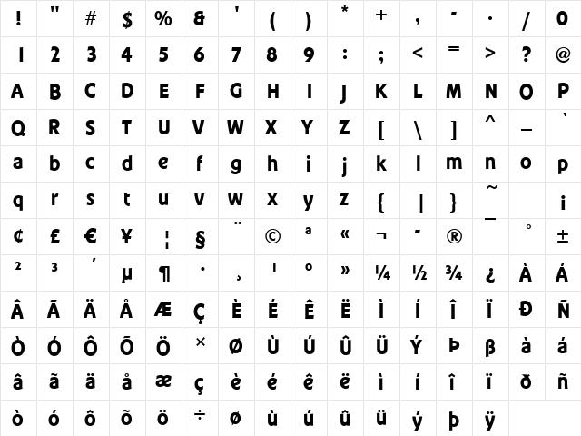 Conway Regular  glyph index