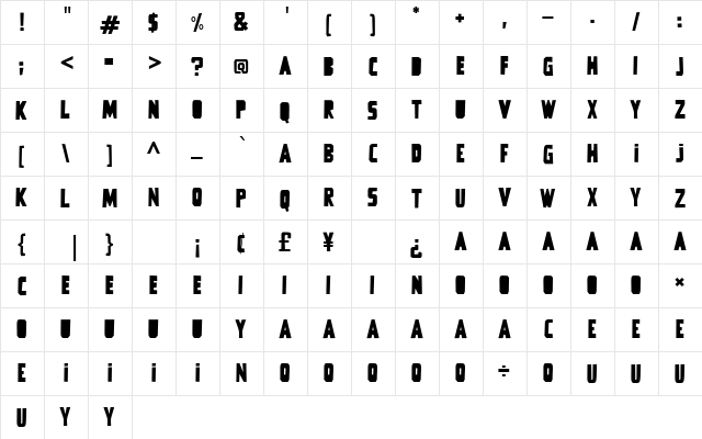 Hi TV DEMO Regular  glyph index