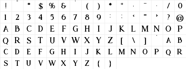 Atari bold Regular  glyph index