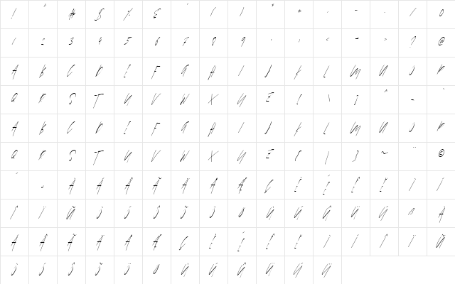 Affinity All Caps Italic Italic  glyph index