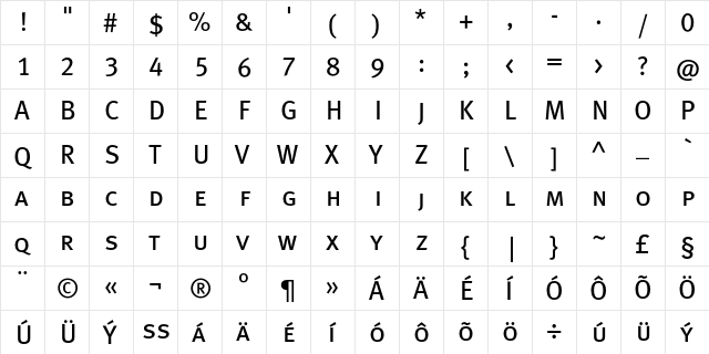 MetaBookCELF Caps  glyph index