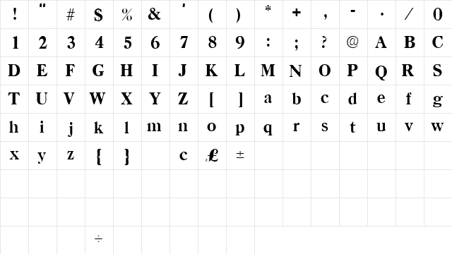 DendroSSK Regular  glyph index