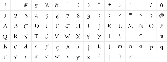 Faux Regular  glyph index