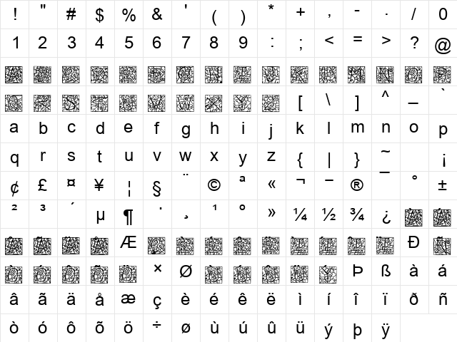IronGlass DropCaps Regular  glyph index