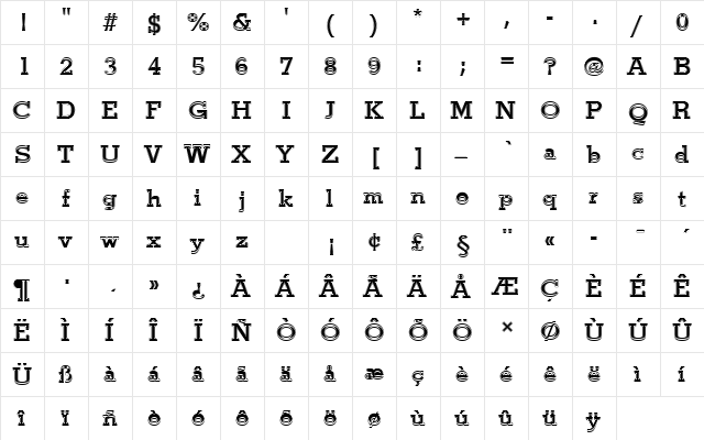 StymieTMedIn1 Regular  glyph index