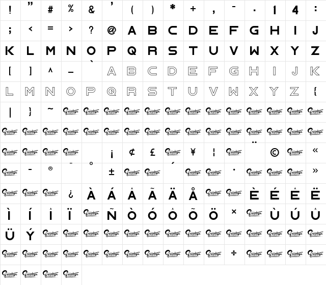 HOPE-HYPE Regular  glyph index