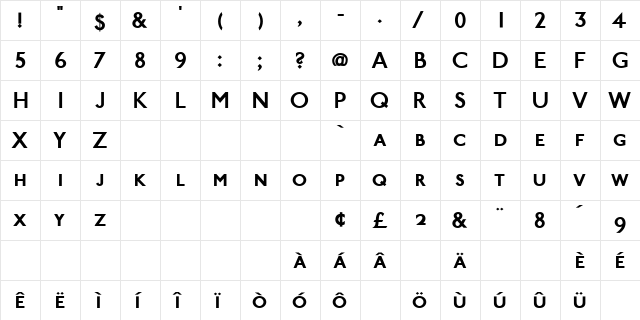 PaddingtonSC  Bold Small Caps Demi  glyph index