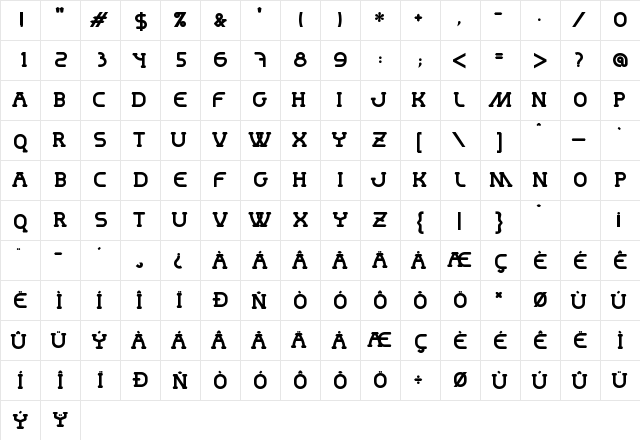 MastumBold Regular  glyph index