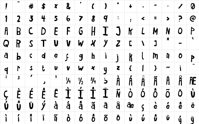 Havent Slept in Two Days Shadow Regular  glyph index