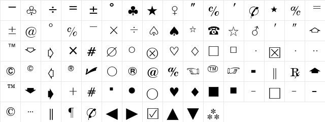Univ NewsCommPi Regular  glyph index