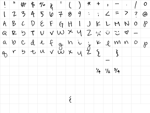Amanda's Cute Regular  glyph index