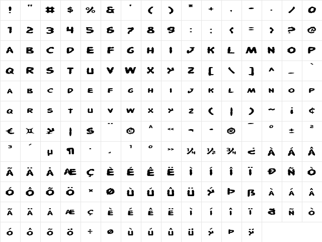 Pandemonious Puffery Expanded Expanded  glyph index