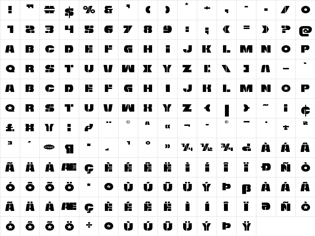 Freedom Fighter Expanded Expanded  glyph index