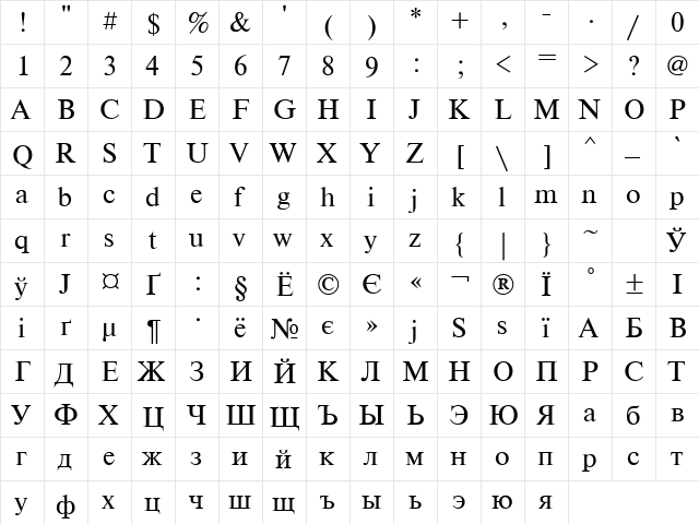 Newton Regular  glyph index