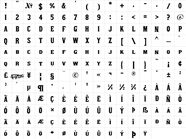 akaPosse Regular  glyph index