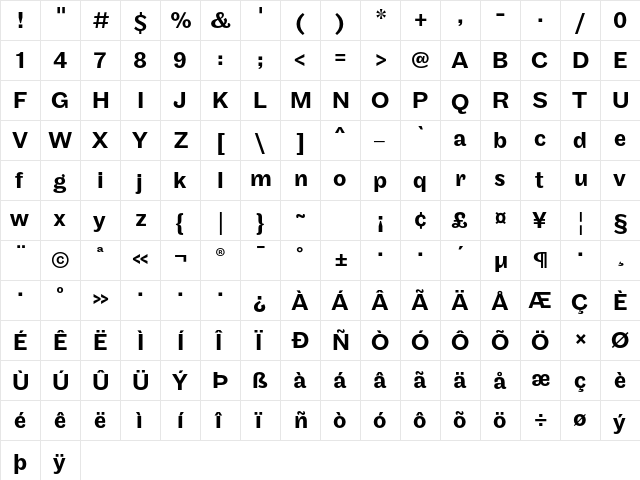 Maple Medium  glyph index