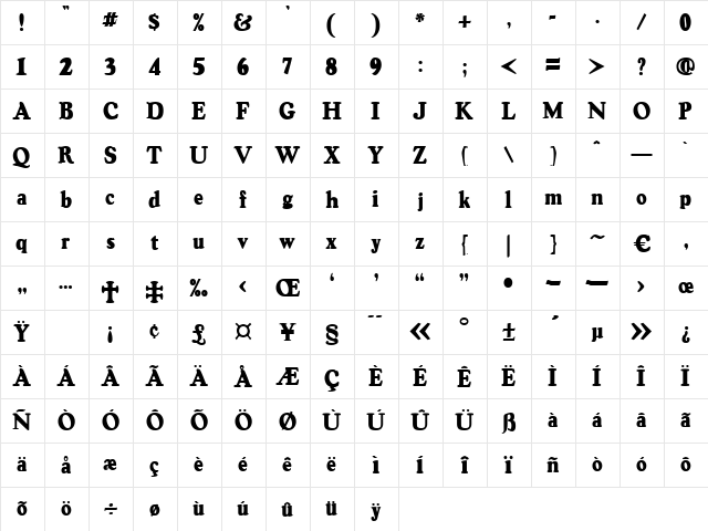 Algarve Regular  glyph index