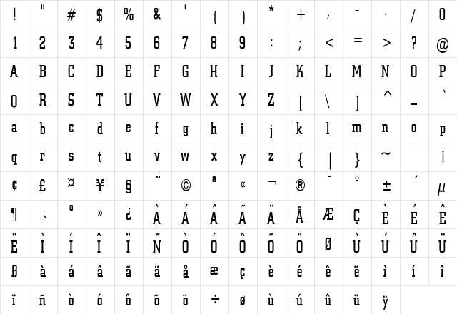 Geo 957 Thin Normal  glyph index