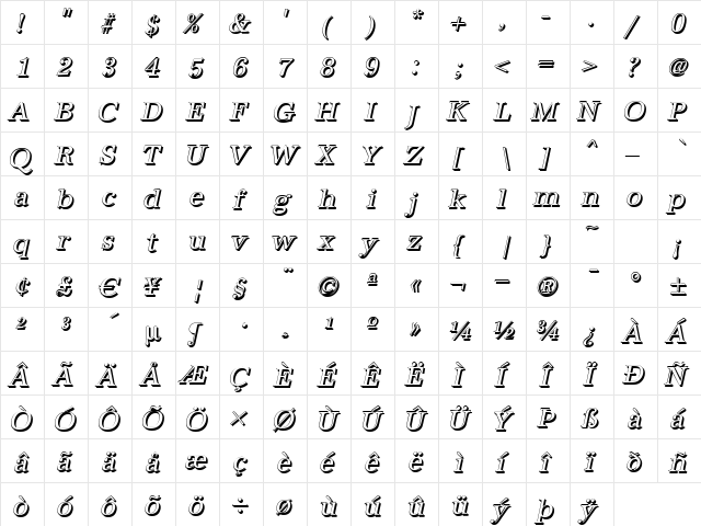 AntiquaSh Italic  glyph index