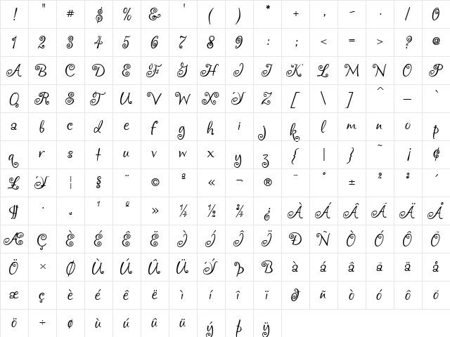 Frivolous Regular  glyph index