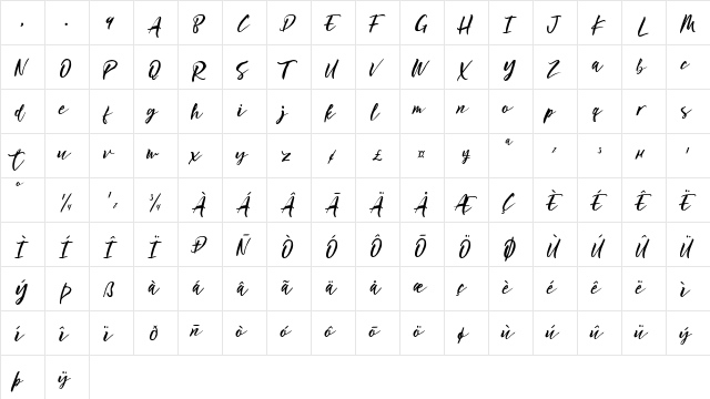 Ottmar Regular  glyph index
