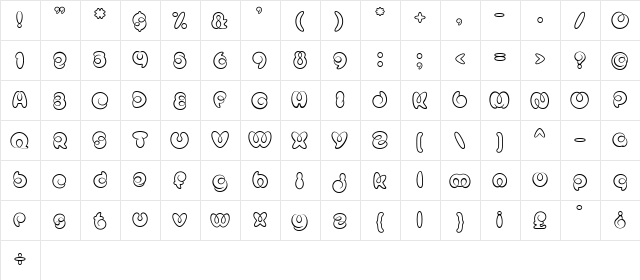 Mister Loopy *Regular  glyph index