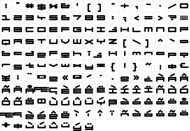 BadExcuse Solid  glyph index