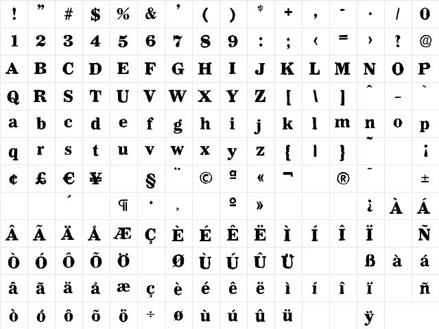 WichitaAntique-Xbold Regular  glyph index