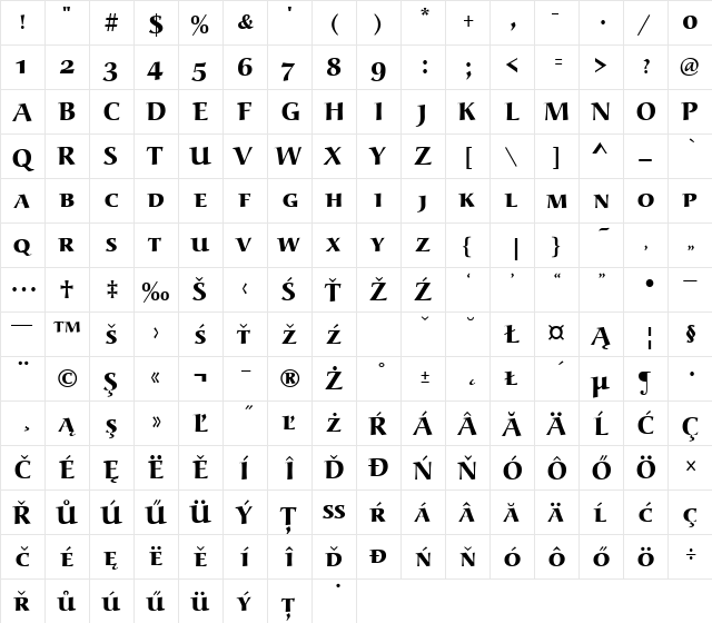 URWAlcSCTEEExtBol Regular  glyph index