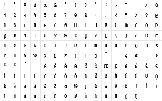 Danoutline Regular  glyph index