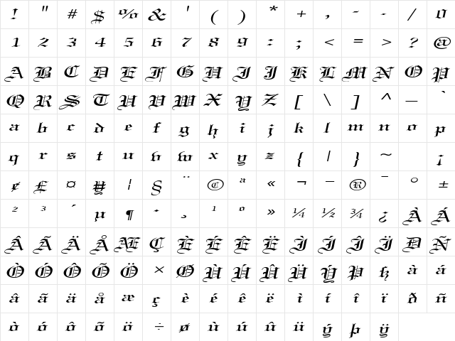 CertificateExtended Italic  glyph index