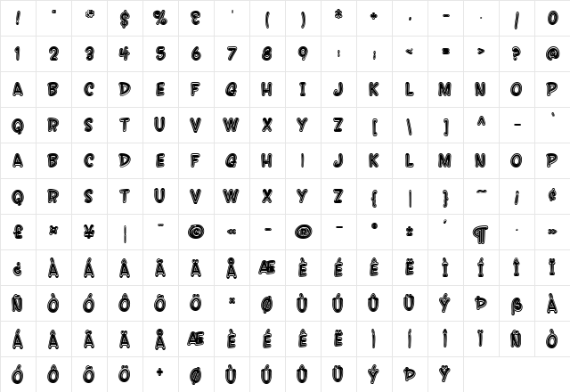 SF Wonder Comic Inline Regular  glyph index