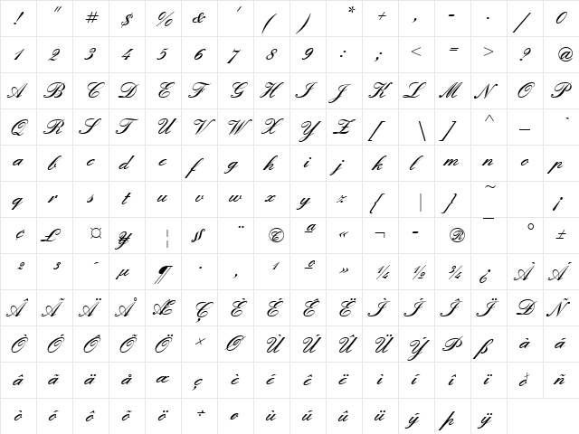 Englische Becker Demi Bold Regular  glyph index