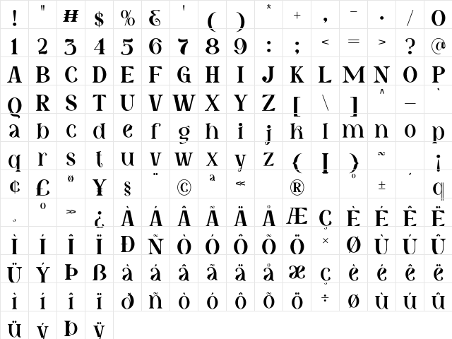 Fatin Gengky Regular  glyph index