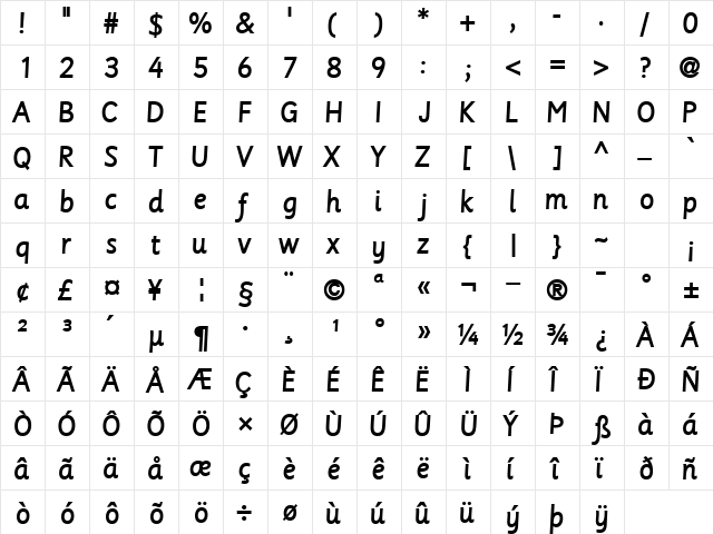 UpstartSSK Bold  glyph index