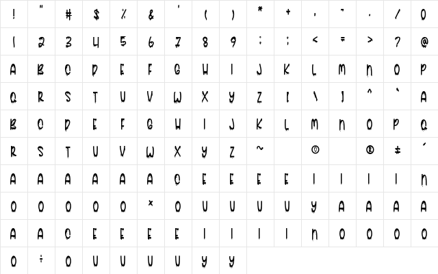 Halloween Party Regular  glyph index